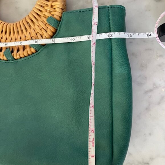 ANTHROPOLOGIE Marianne Green Tote Bag Wicker Handle - Picture 16 of 16